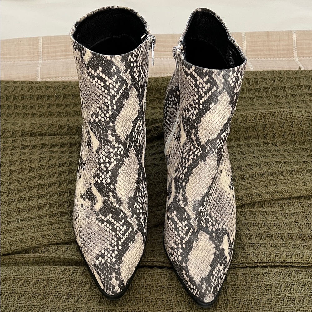 Madden Girl Black and White Snakeskin Ankle Booties